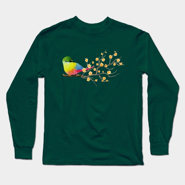 Colorful birds and tree Long Sleeve T-Shirt by Cranky Goat